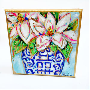 Magnolia in Ginger Jar on 6"x6" Gallery Wrapped Canvas