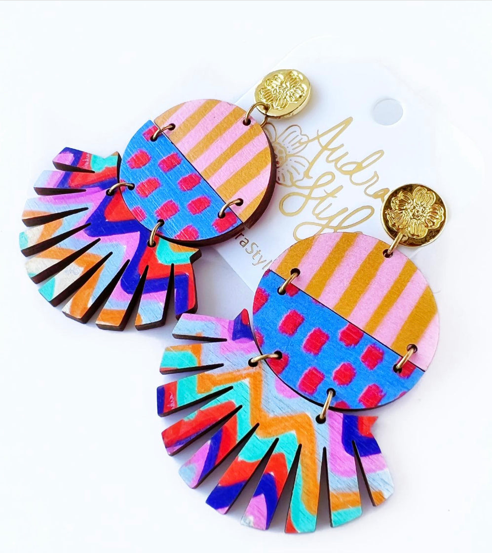 Roxie - Blush Mustard Periwinkle Colorful Chevron Earring