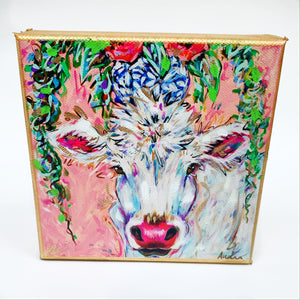 White Cow on 6"x6" Gallery Wrapped Canvas