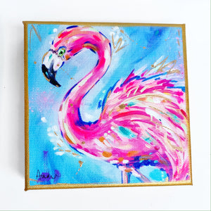 Flamingo on 6"x6" Gallery Wrapped Canvas