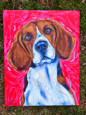 Beagle Original Painting on 16x20 Canvas
