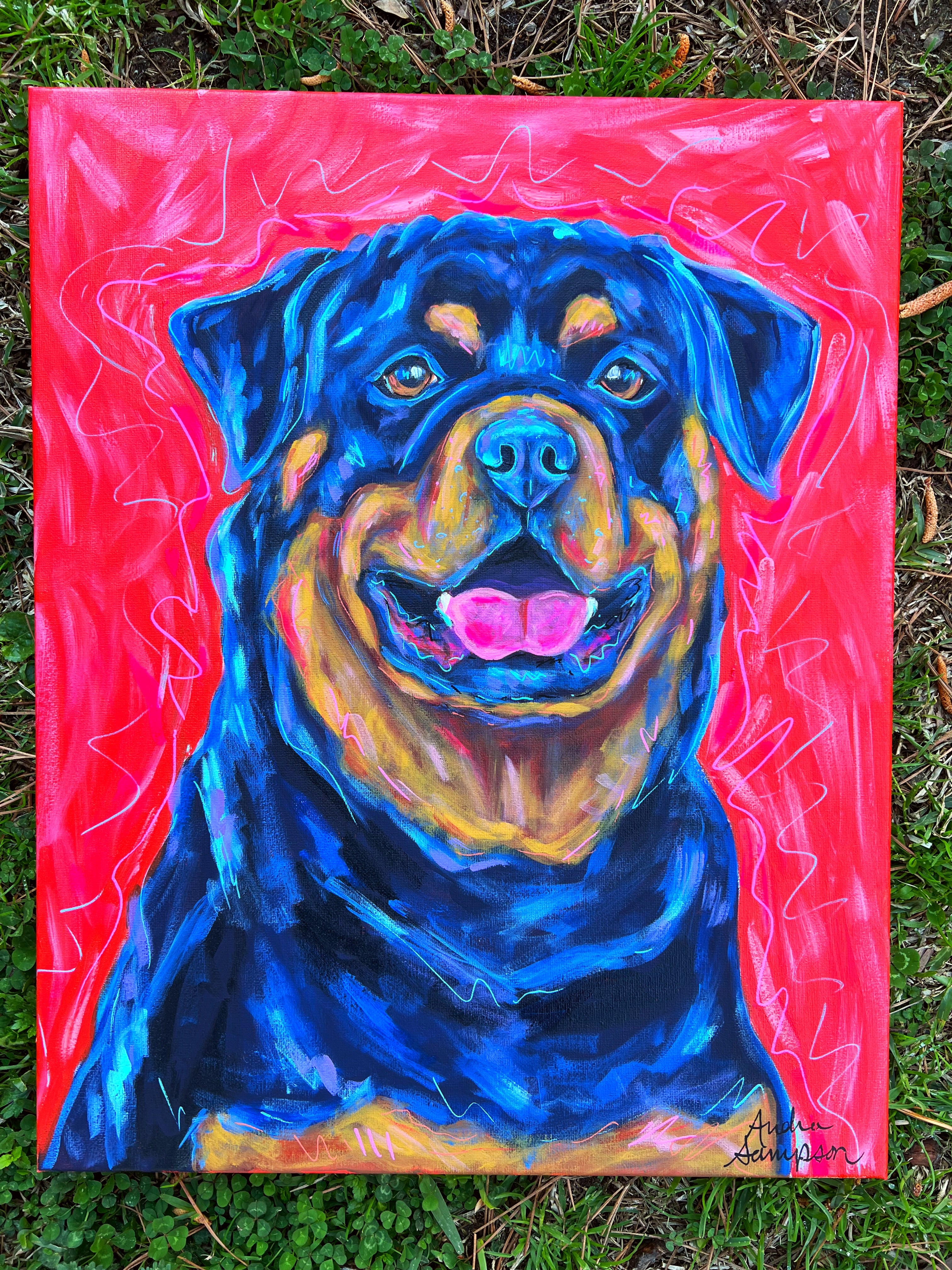 Rottweiler Original Painting On 16x20 Canvas Rottweiler Original Painting On 16x20 Canvas