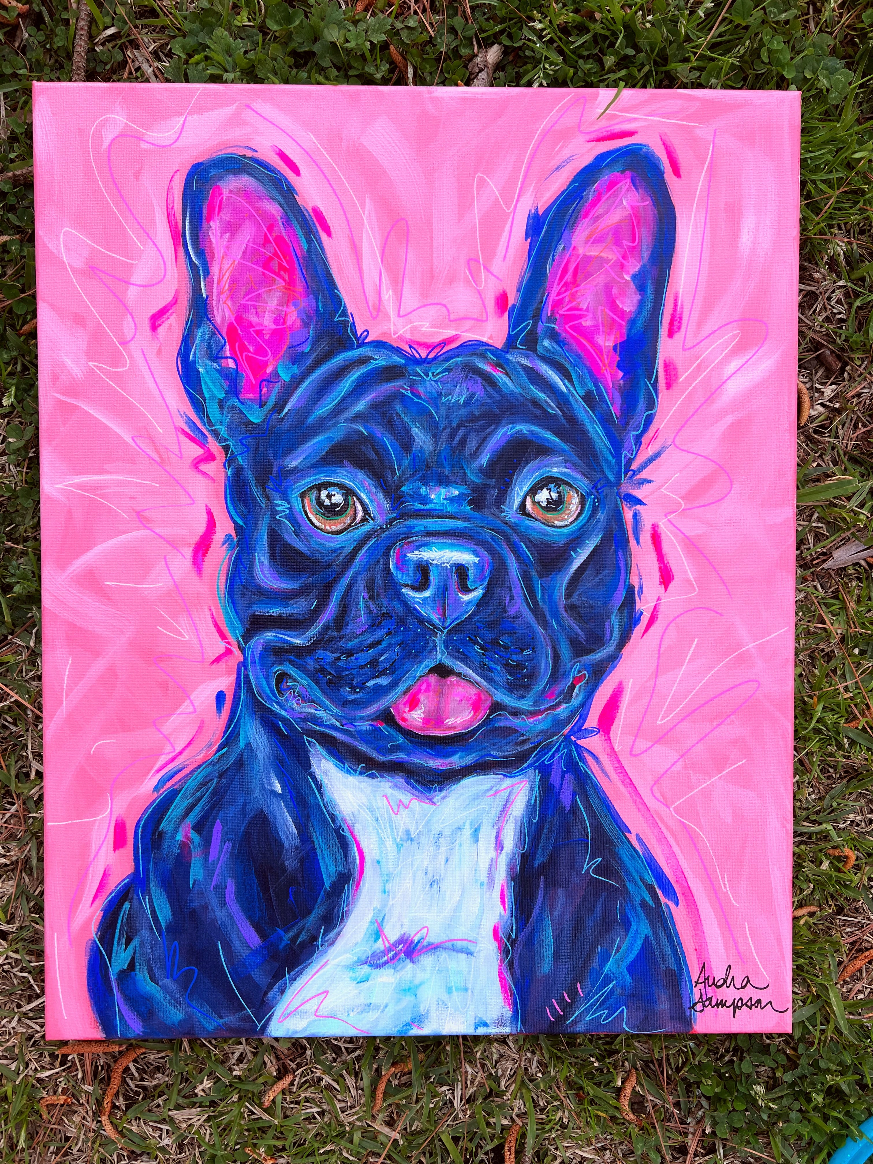 Black French Bulldog Original Painting on 16x20 Canvas