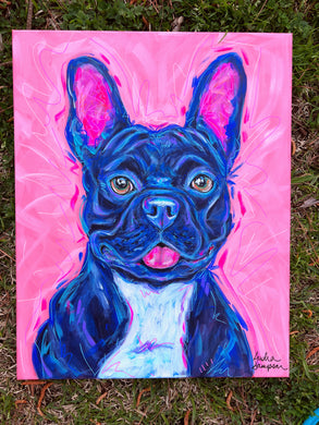 Black French Bulldog Original Painting on 16x20 Canvas