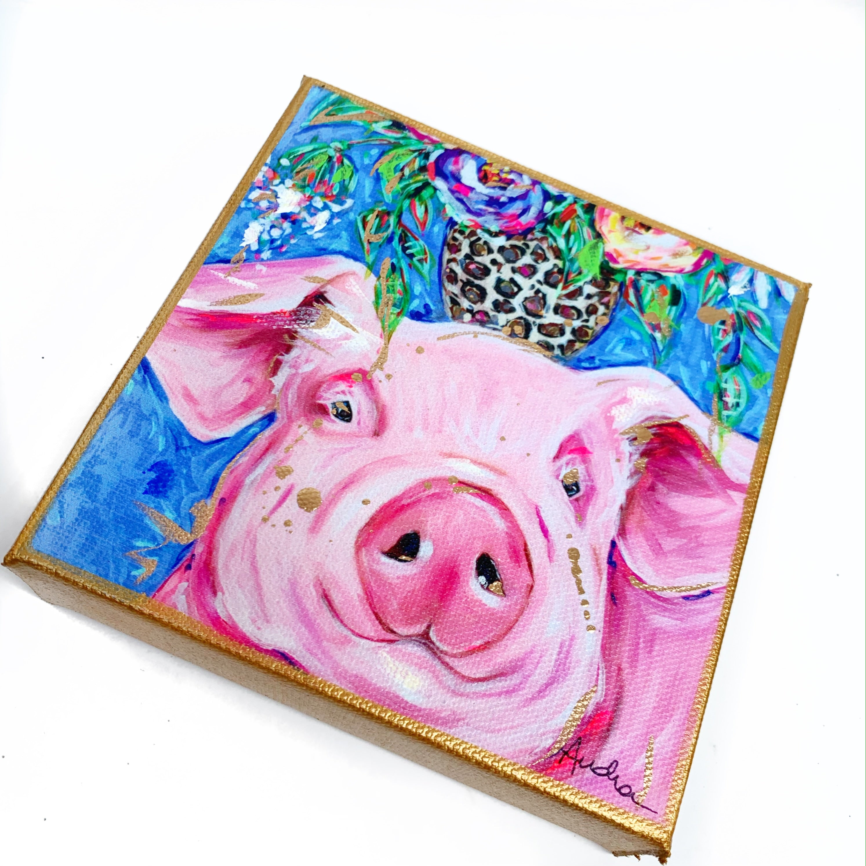 Pig on 6"x6" Gallery Wrapped Canvas