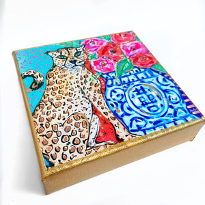 Cheetah Ginger Jar on 6"x6" Gallery Wrapped Canvas