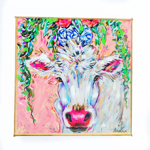 White Cow on 6"x6" Gallery Wrapped Canvas