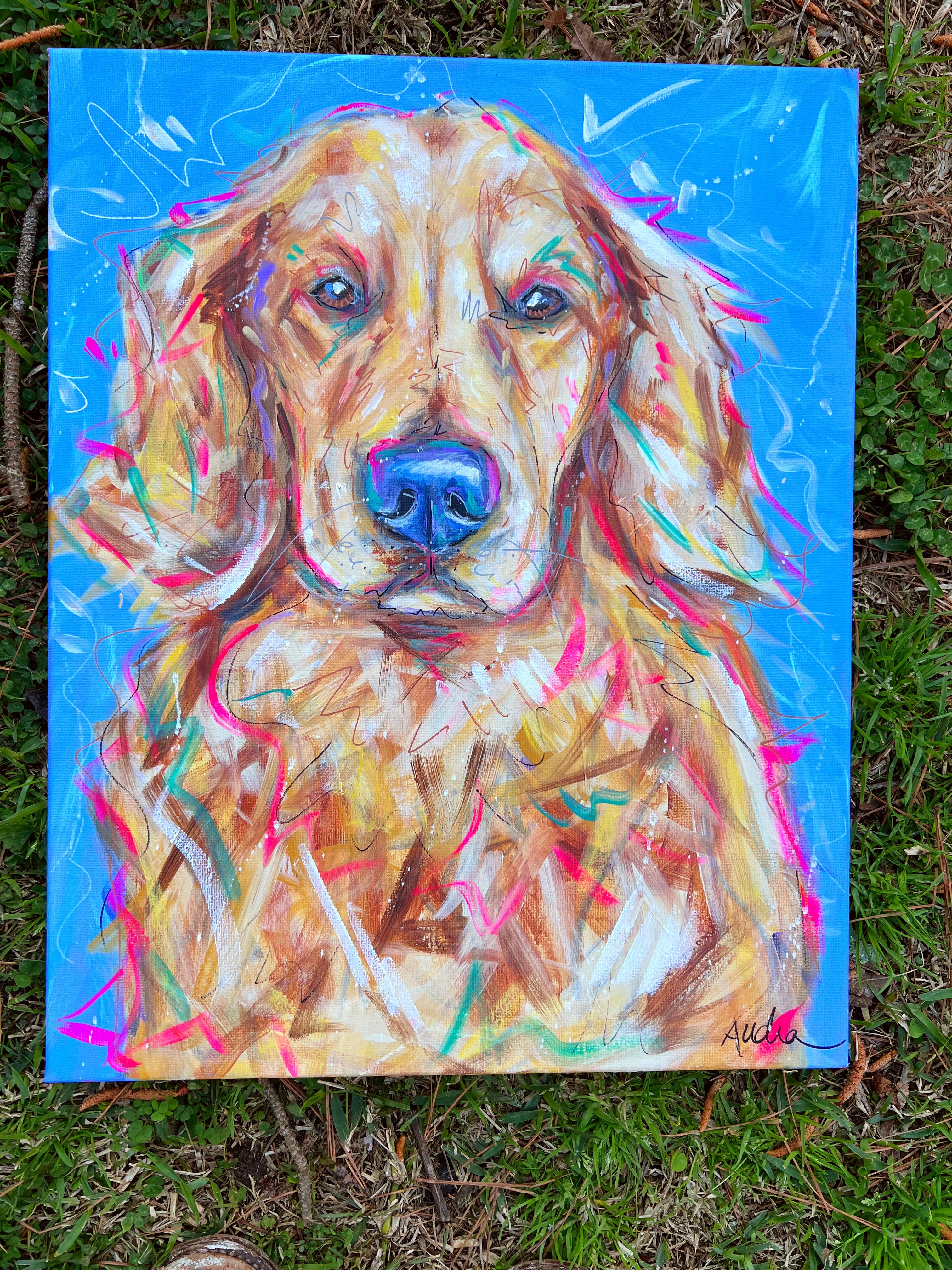 Golden Retriever Original Painting on 16x20 Canvas