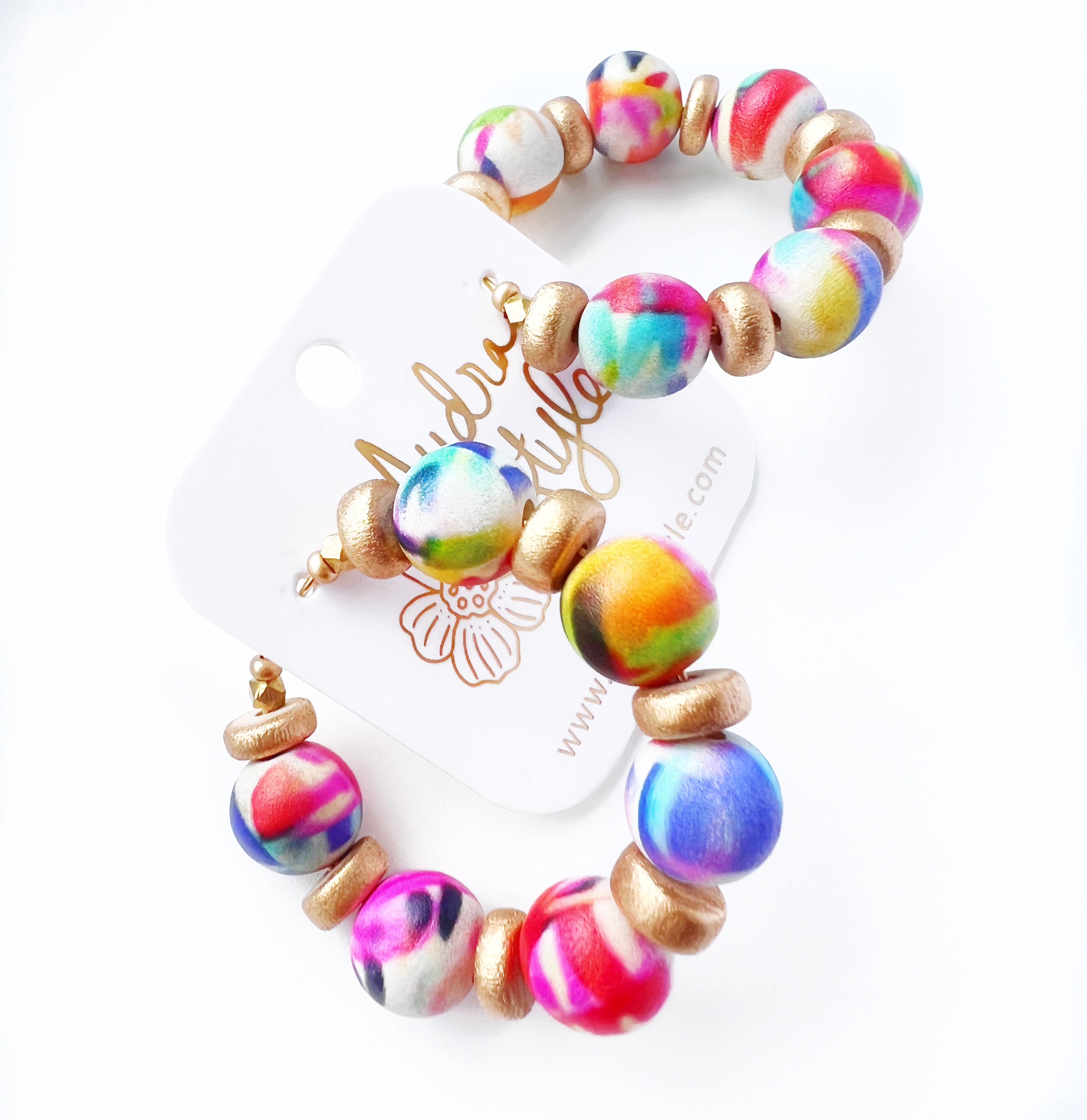 Beaded Hoop Earring - Rainbow Abstract