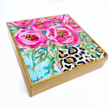 Load image into Gallery viewer, Roses Leopard Vase Blue Background on 6&quot;x6&quot; Gallery Wrapped Canvas