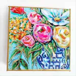 Floral in Ginger Jar on 6"x6" Gallery Wrapped Canvas