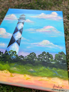 16x20 Original Cape Lookout Lighthouse Painting on Canvas