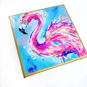 Flamingo on 6"x6" Gallery Wrapped Canvas