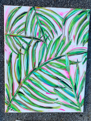 “Pink Palm 2” Palm Branches Original Painting on Canvas 11x14”